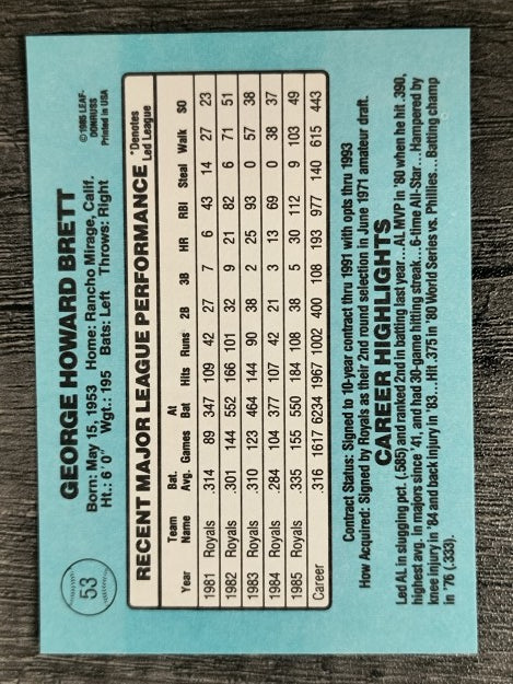 1986 Donruss #53 George Brett