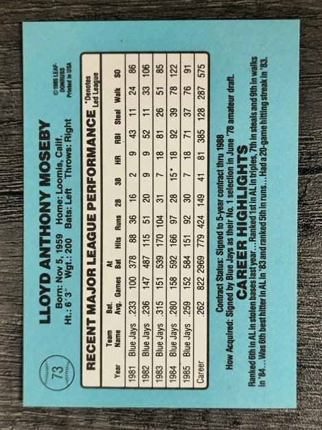 1986 Donruss #73 Lloyd Moseby