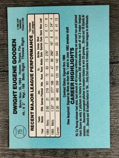 1986 Donruss #75 Dwight Gooden
