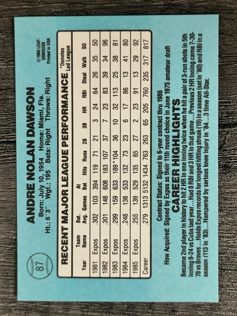 1986 Donruss #87 Andre Dawson