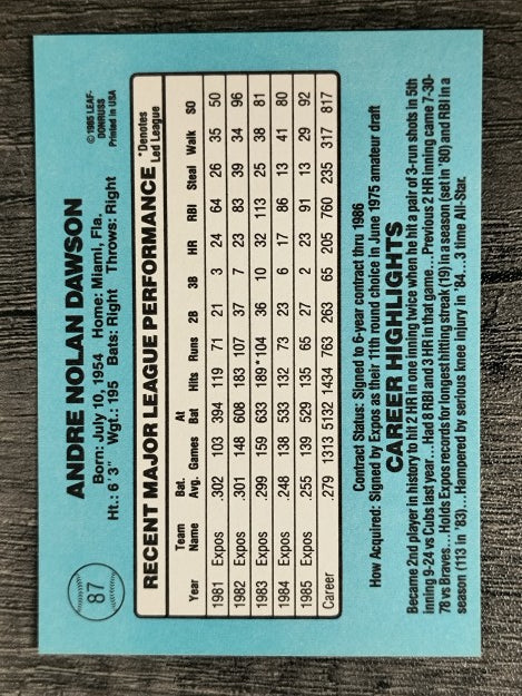 1986 Donruss #87 Andre Dawson
