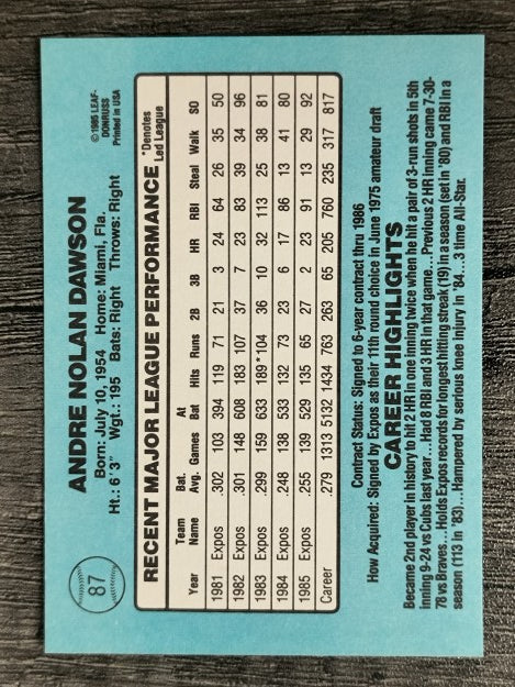 1986 Donruss #87 Andre Dawson