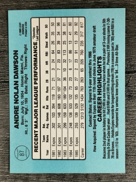 1986 Donruss #87 Andre Dawson