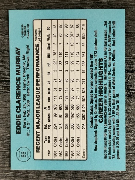 1986 Donruss #88 Eddie Murray