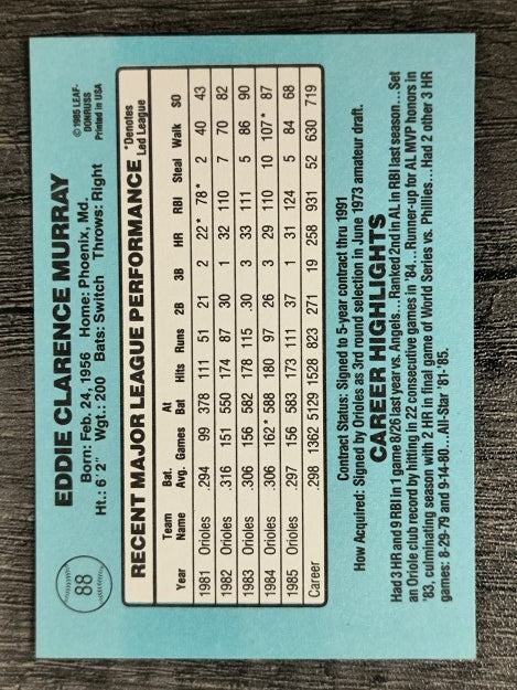1986 Donruss #88 Eddie Murray