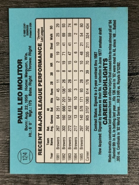 1986 Donruss #124 Paul Molitor