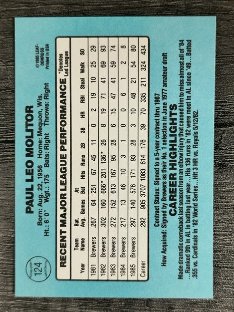 1986 Donruss #124 Paul Molitor