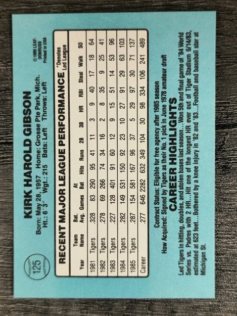 1986 Donruss #125 Kirk Gibson