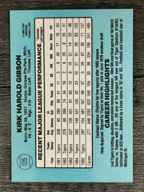 1986 Donruss #125 Kirk Gibson