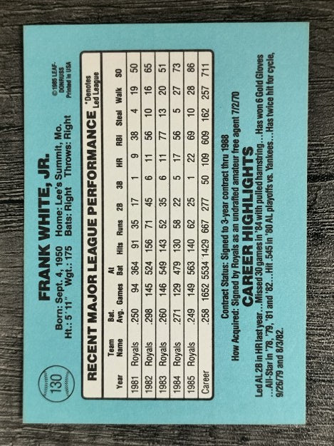 1986 Donruss #130 Frank White