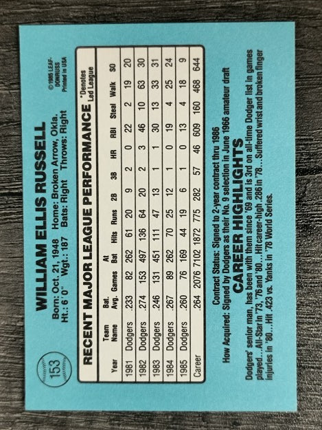 1986 Donruss #153 Bill Russell