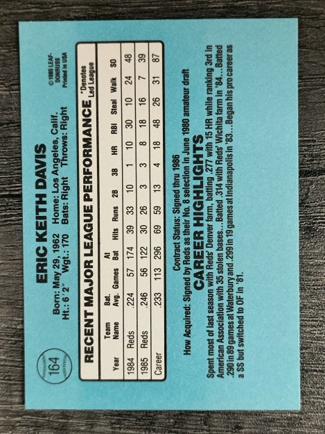 1986 Donruss #164 Eric Davis