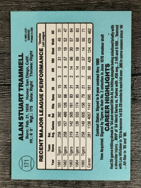 1986 Donruss #171 Alan Trammell