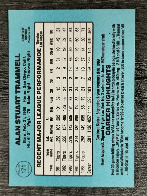 1986 Donruss #171 Alan Trammell