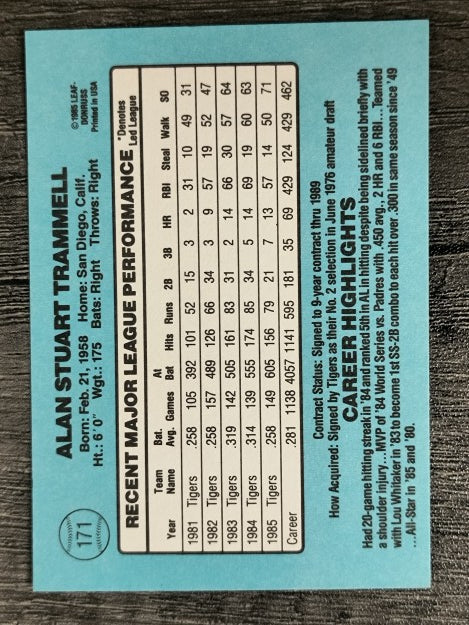 1986 Donruss #171 Alan Trammell