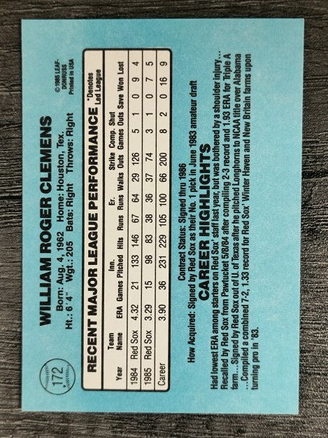 1986 Donruss #172 Roger Clemens (NM)