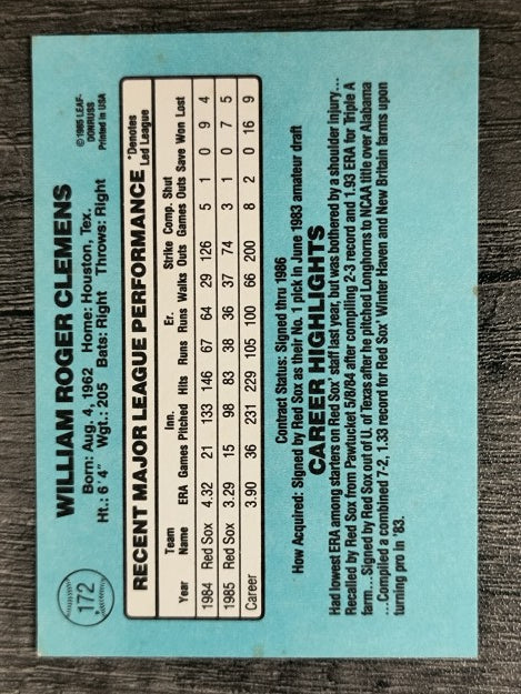 1986 Donruss #172 Roger Clemens (EXMT)