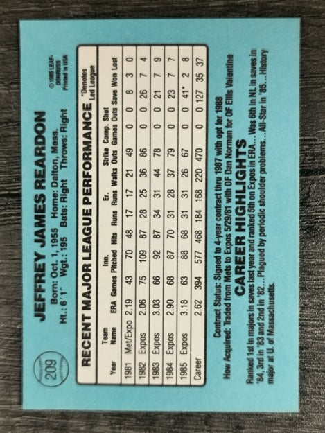 1986 Donruss #209 Jeff Reardon