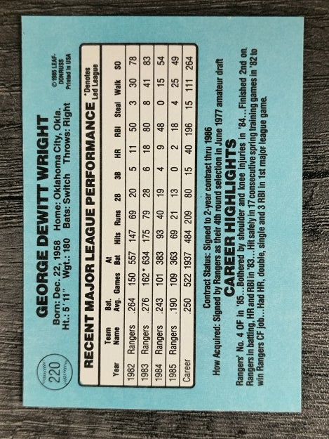 1986 Donruss #220 George Wright
