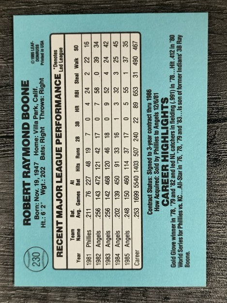 1986 Donruss #230 Bob Boone