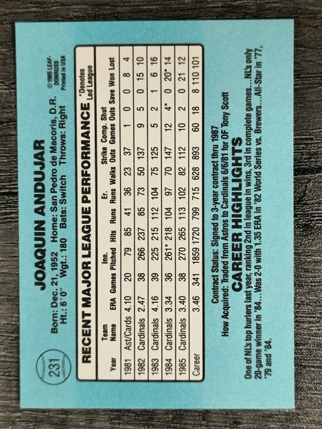 1986 Donruss #231 Joaquin Andujar