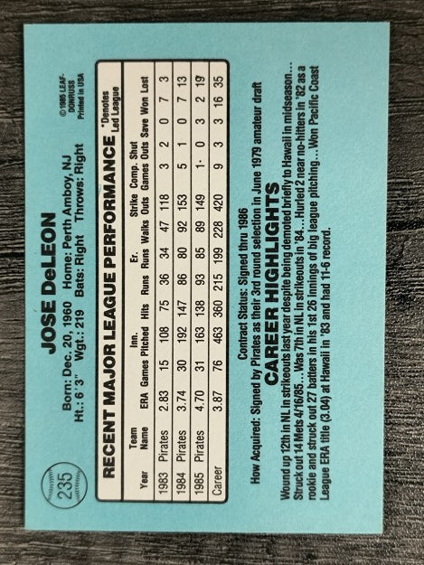 1986 Donruss #235 Jose DeLeon