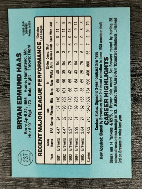 1986 Donruss #237 Moose Haas
