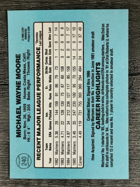 1986 Donruss #240 Mike Moore