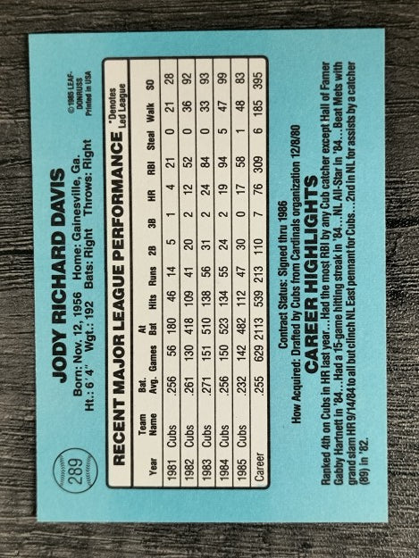 1986 Donruss #289 Jody Davis
