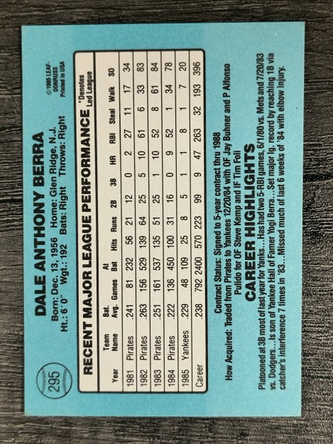 1986 Donruss #295 Dale Berra