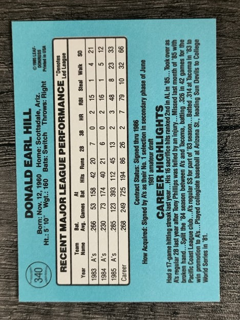 1986 Donruss #340 Donnie Hill