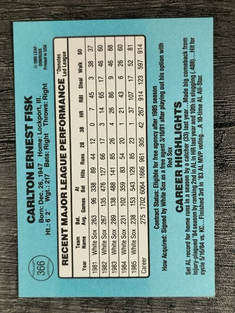 1986 Donruss #366 Carlton Fisk