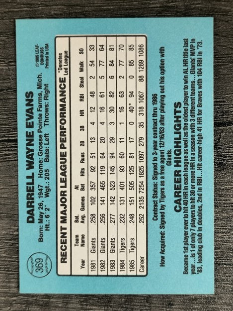 1986 Donruss #369 Darrell Evans