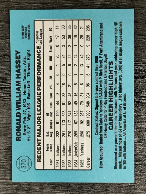 1986 Donruss #370 Ron Hassey