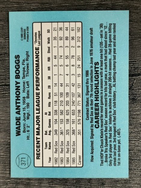 1986 Donruss #371 Wade Boggs