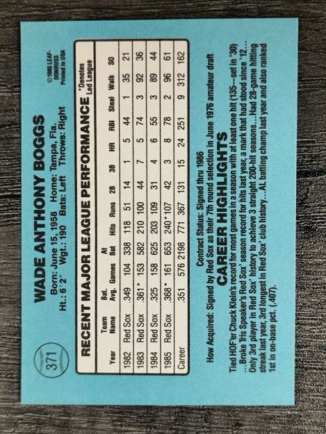 1986 Donruss #371 Wade Boggs