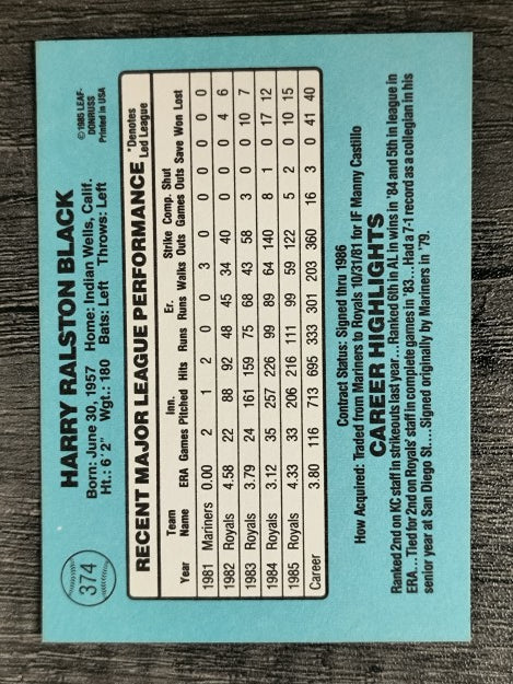 1986 Donruss #374 Bud Black