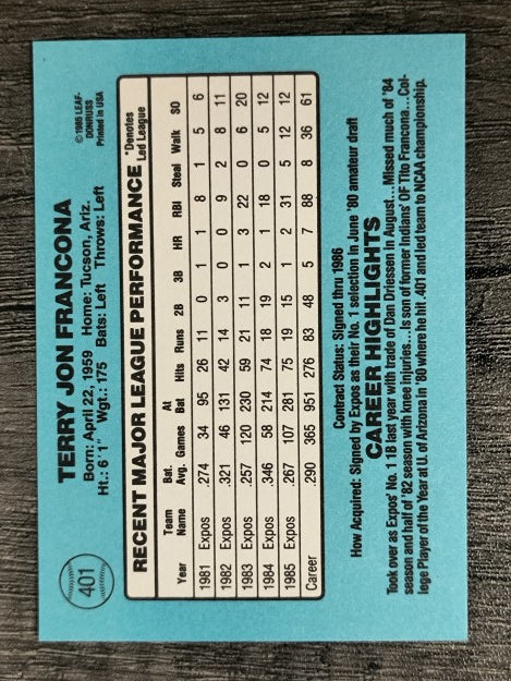 1986 Donruss #401 Terry Francona