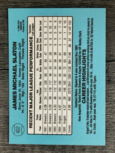 1986 Donruss #402 Jim Slaton