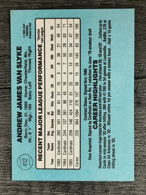 1986 Donruss #412 Andy Van Slyke