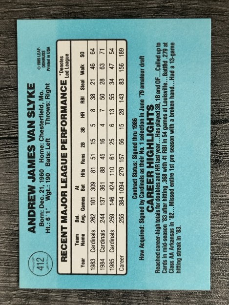1986 Donruss #412 Andy Van Slyke