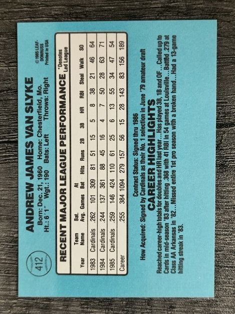 1986 Donruss #412 Andy Van Slyke