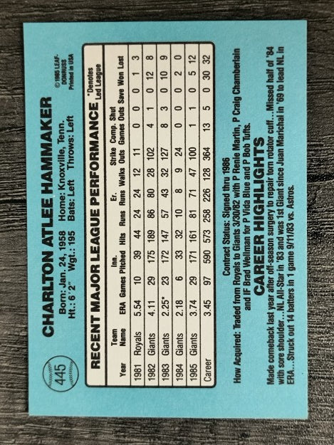 1986 Donruss #445 Atlee Hammaker