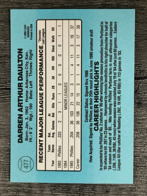 1986 Donruss #477 Darren Daulton RC