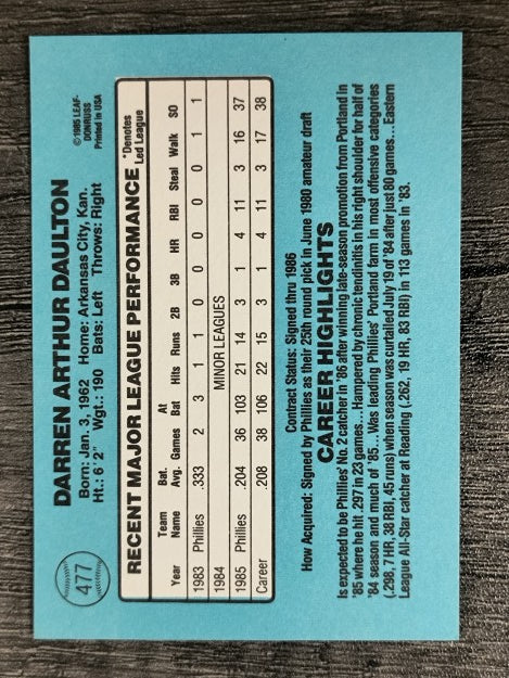 1986 Donruss #477 Darren Daulton RC