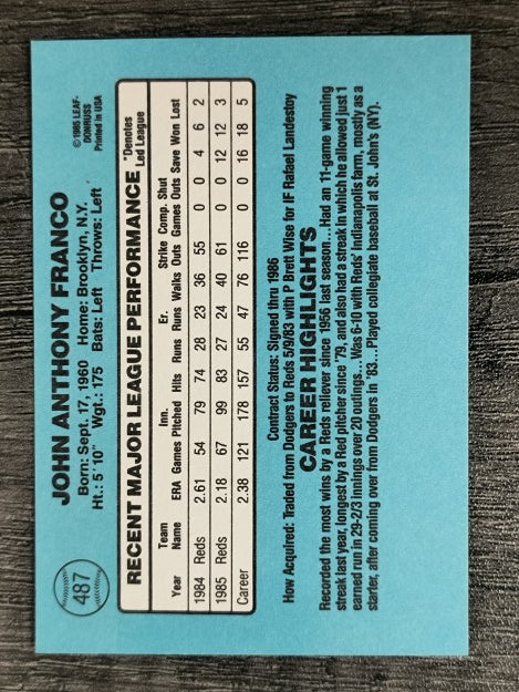 1986 Donruss #487 John Franco
