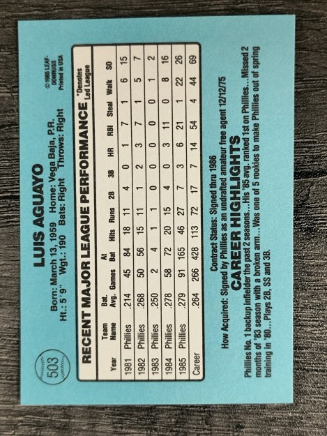 1986 Donruss #503 Luis Aguayo