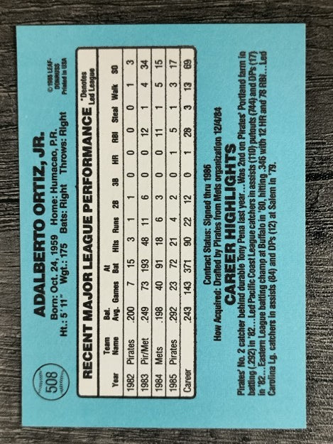 1986 Donruss #508 Junior Ortiz