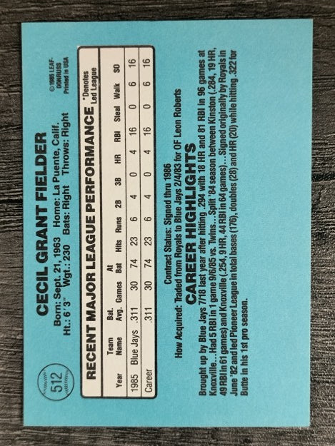1986 Donruss #512 Cecil Fielder RC (NM)