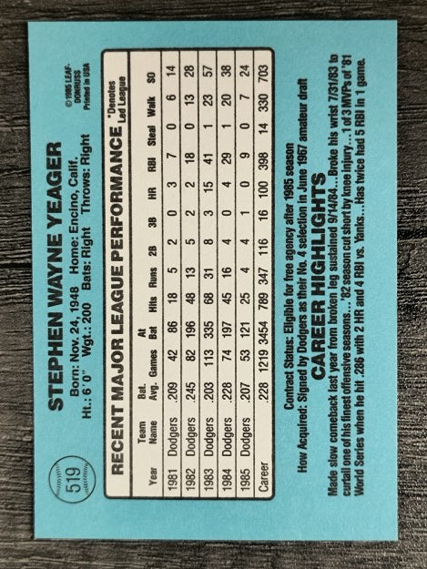 1986 Donruss #519 Steve Yeager